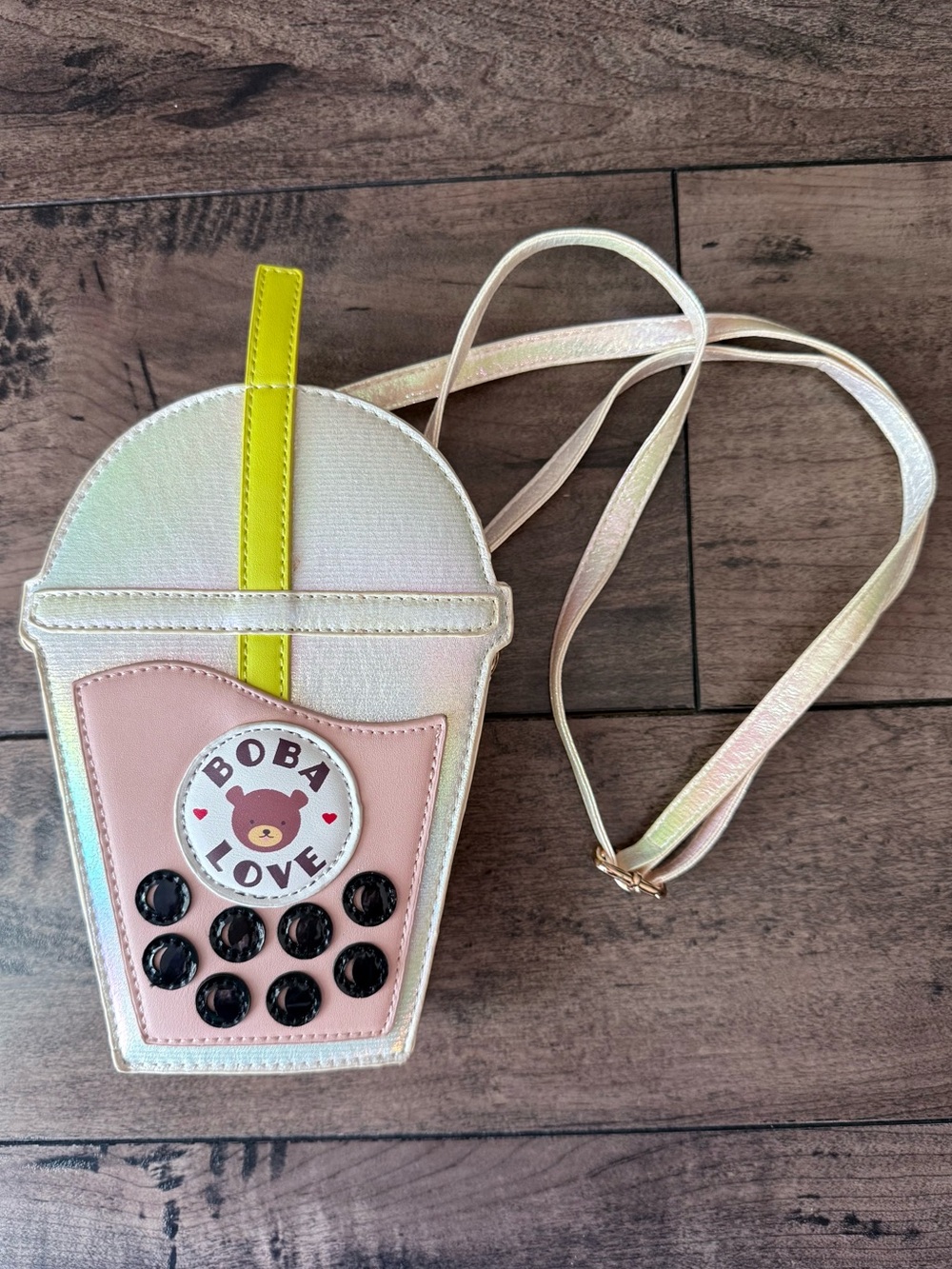 Boba Love Pink Bubble Tea Crossbody Bag - Iridescent